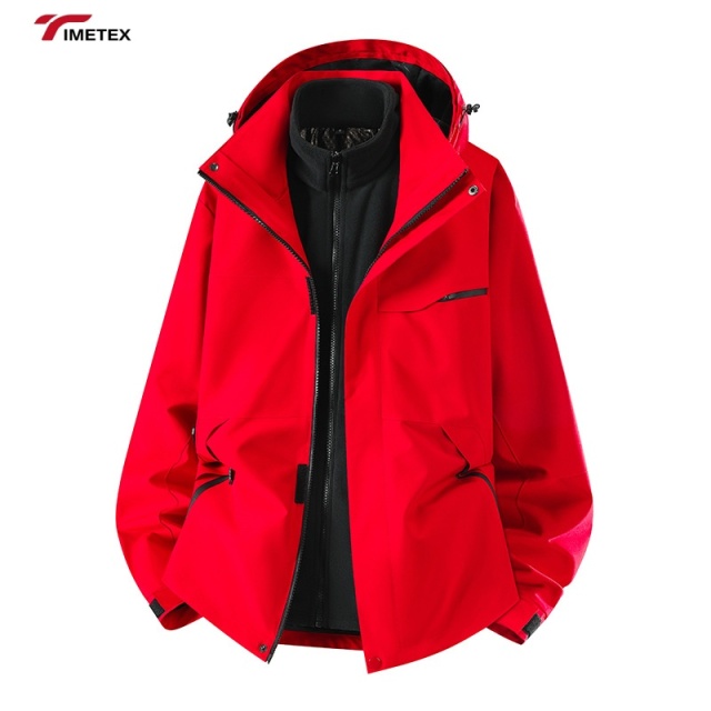 Timetex Three-in-One Waterproof Winter Coat Detachable Stand Collar Long Soft Hardshell Soft Shell Solid Zipper Outdoor Print