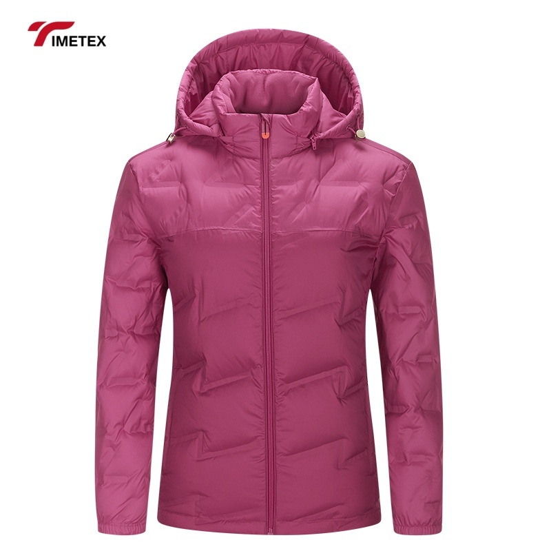TIMETEX Vintage Style Slim Lightweight Puffer Jacket 6XL Size Rabbit Fur Canvas Stand Collar Zipper Closure Front Finished
