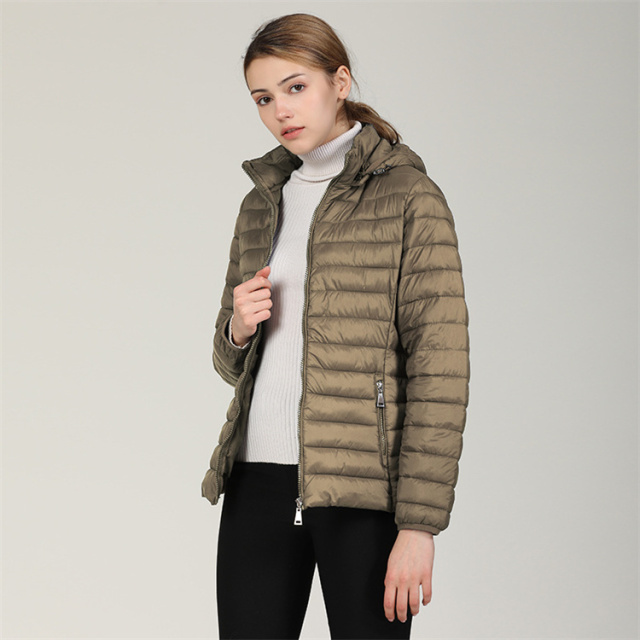 2024 Autumn New Style Fashion Womans Long Sleeve Thin  Full Zipper Jacket  Hooded Windproof  Warm Down Jacket