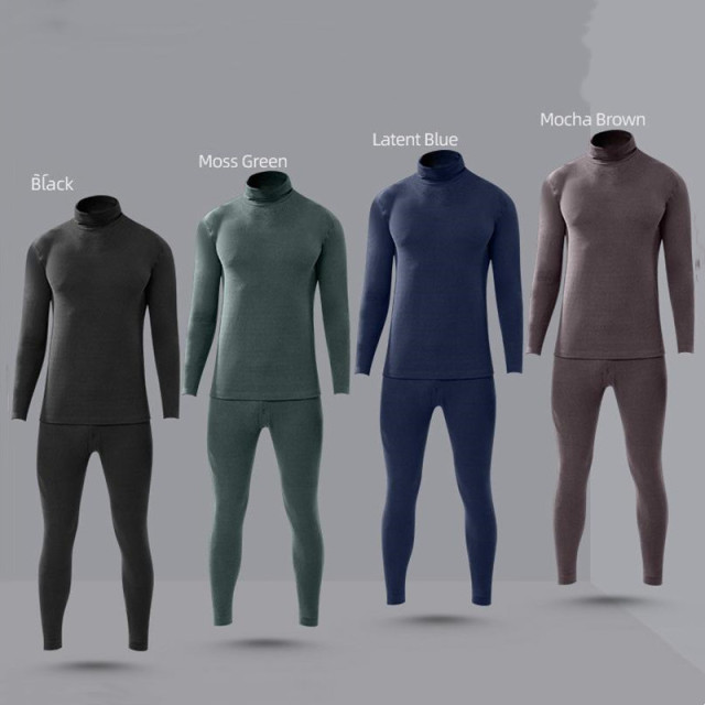 Men Round Neck Cationic Thermal Underwear Men Moisture Wicking Underwear Knee Pad Long Pants Suit