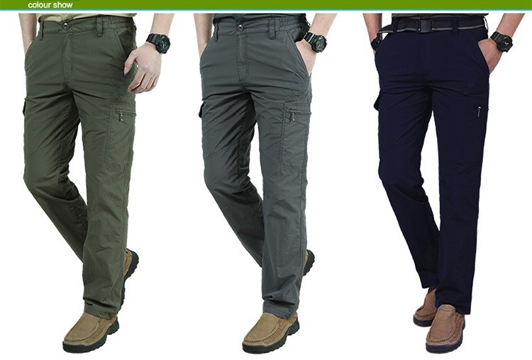 Lightweight Breathable Men's Summer Storm Pants Quick-Drying Waterproof Multi-Pocket Overalls Large Size L Knitted