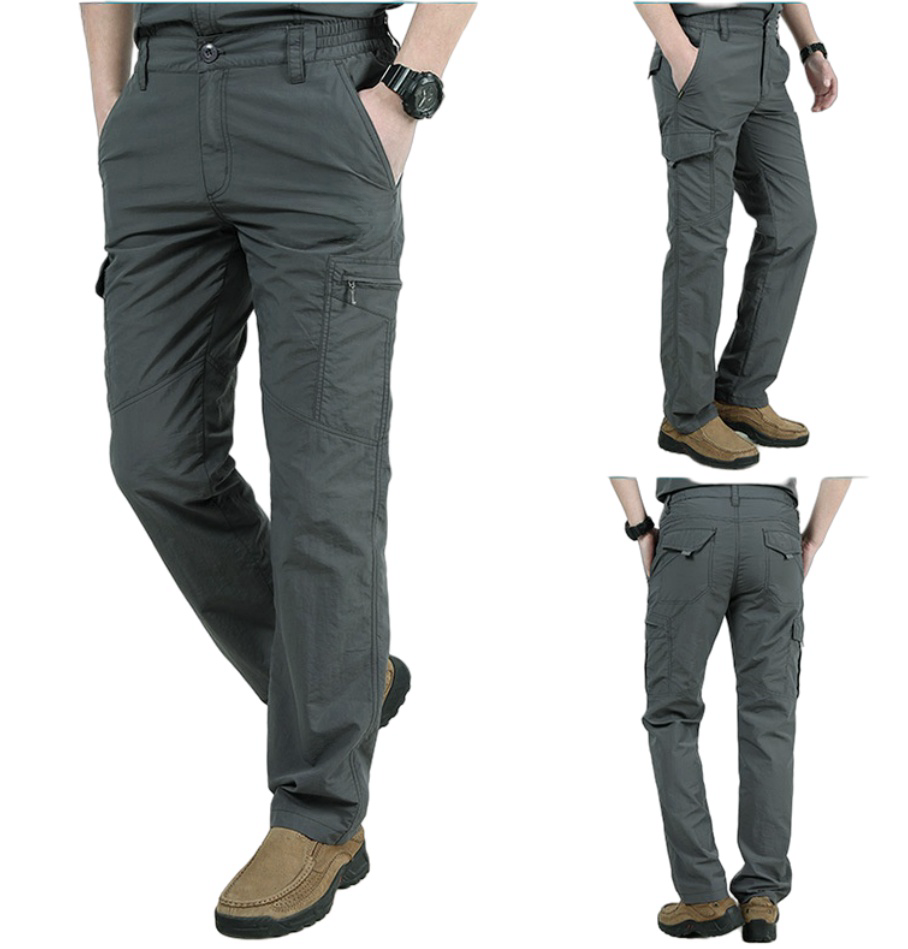 Lightweight Breathable Men's Summer Storm Pants Quick-Drying Waterproof Multi-Pocket Overalls Large Size L Knitted