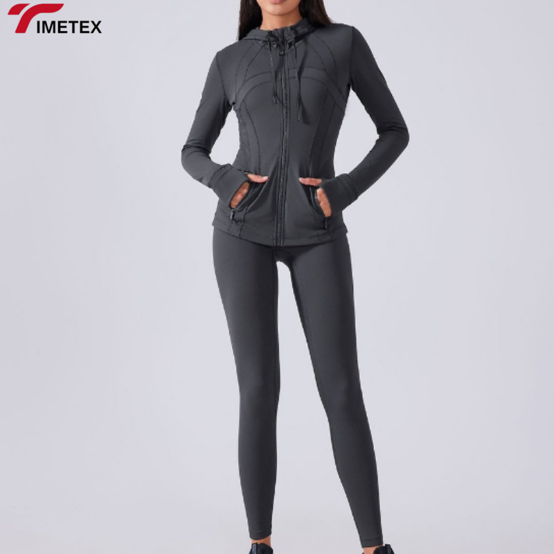 Custom LOGO Women's Long Sleeve Gym Fitness Top Slim Fit Athletic Wear Full Zip up Outdoor Yoga Hooded Jacket with Pocket