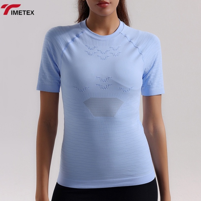 TIMETEX Women's Summer Fitness Cycling Jersey Quick-Drying Compression T-Shirt Zipper Stand-Up Collar Breathable Band Pocket