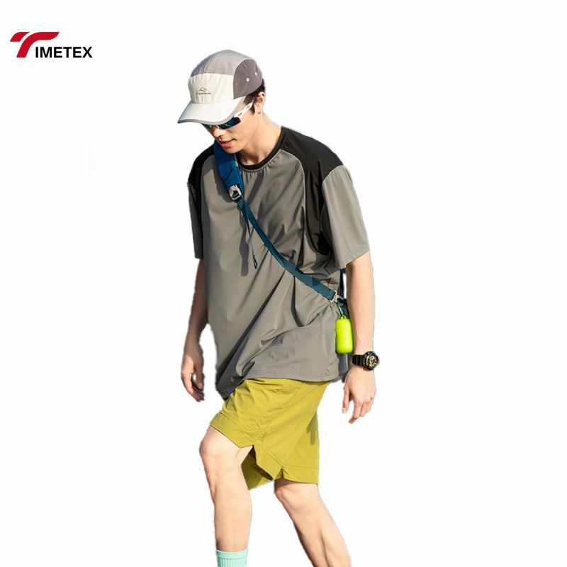 Active Summer T-Shirts with Contrast Shoulder Collar Short Design Tops