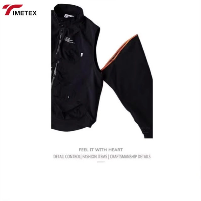 TIMETEX Removable Sleeve Bomber Jacket 100% Cotton Casual Outdoor Wear Stylish Versatile Japanese Style Functional Pockets