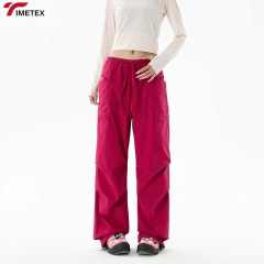 TIMETEX New Fashion Ladies Plus Size Wide Leg Cargo Pants Casual Drawstring Trackpants Breathable Loose Woven Multi-pocket