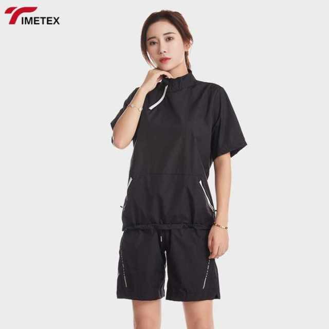 TIMETEX Women's Summer Short-Sleeved Running Cooling Sweat-Absorbing Pants Quick-Drying Breathable Fitness Wear Sauna Suit