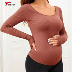New Solid Color High Stretch Pregnant Women Yoga Shirt Seamless Long Sleeve Shirt