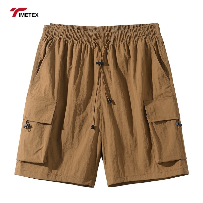 Summer Casual Five Quarter Sports Shorts Eco-Friendly Woven Mid Waist Loose Breathable Drawstring Closure Solid Cargo Shorts