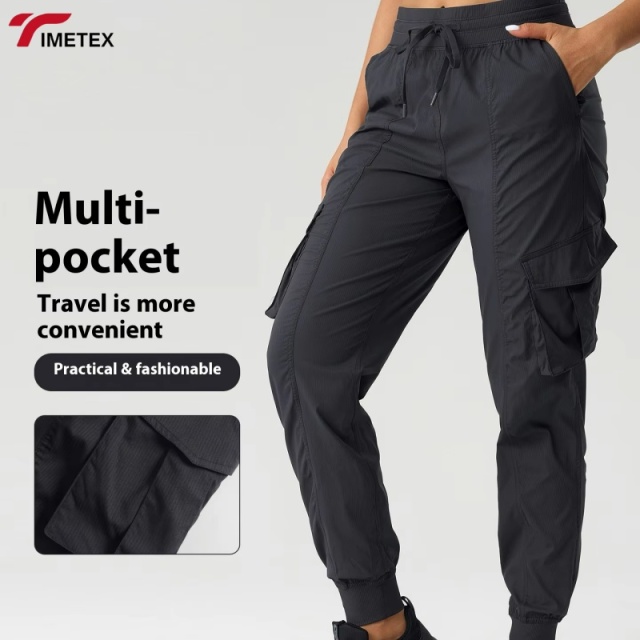 TIMETEX Custom Logo Women's Outdoor Running Jogger Cargo Pants Multi-Pockets Casual Sport Clothes With Drawstring Active Bottoms