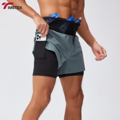 Mens Active Marathon Split Shorts Solid Polyester Quick Dry Shorts with Underwear for Men Custom logo Seamless Running Shorts
