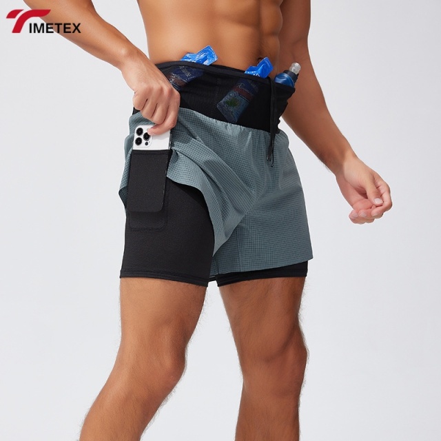 Mens Active Marathon Split Shorts Solid Polyester Quick Dry Shorts with Underwear for Men Custom logo Seamless Running Shorts