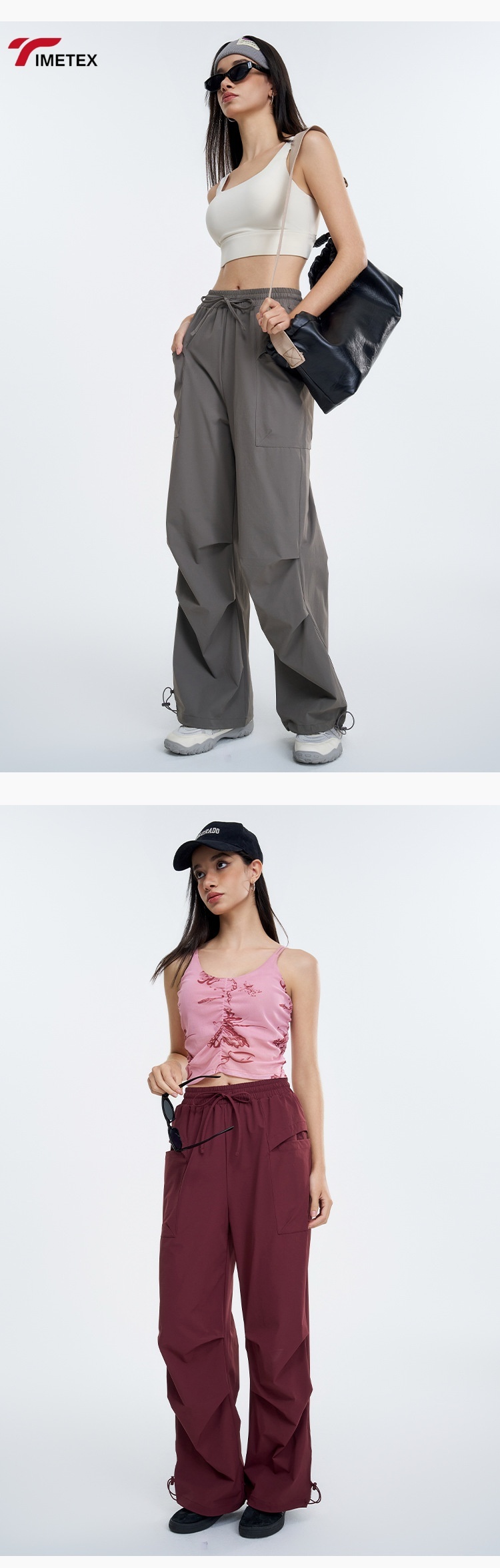 TIMETEX American Retro Style Quick-Dry Breathable Cargo Pants for Women Casual Sports Outdoor Running Hiking Elastic Waist ODM