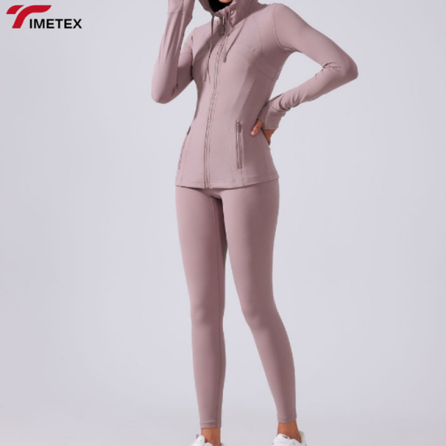 Custom LOGO Women's Long Sleeve Gym Fitness Top Slim Fit Athletic Wear Full Zip up Outdoor Yoga Hooded Jacket with Pocket