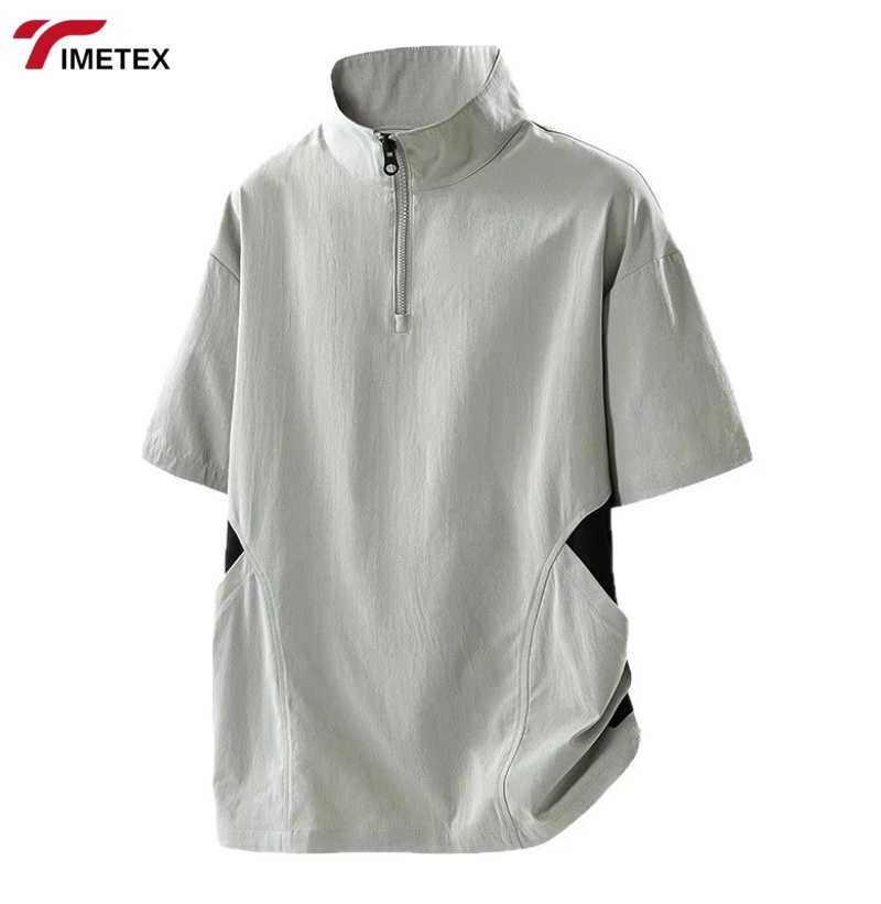 Men's Casual Summer Pullover T-Shirts Short Sleeve Hoodie Sweatshirt Loose Pocket Zipper Hip Hop Style Woven Fabric Solid Blank