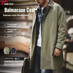TIMETEX Custom Scottish Balmacaan Trench Coat for Men Winter Outwear Waterproof Lightweight Cotton Jacket with Contrast Collar