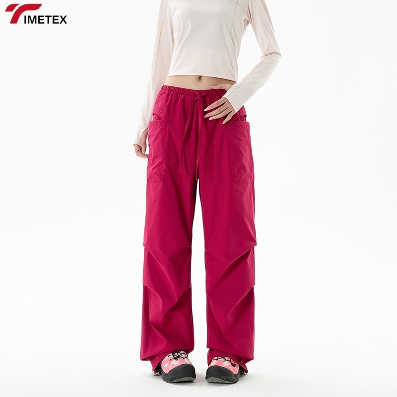 TIMETEX New Fashion Ladies Plus Size Wide Leg Cargo Pants Casual Drawstring Trackpants Breathable Loose Woven Multi-pocket