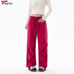 TIMETEX New Fashion Ladies Plus Size Wide Leg Cargo Pants Casual Drawstring Trackpants Breathable Loose Woven Multi-pocket