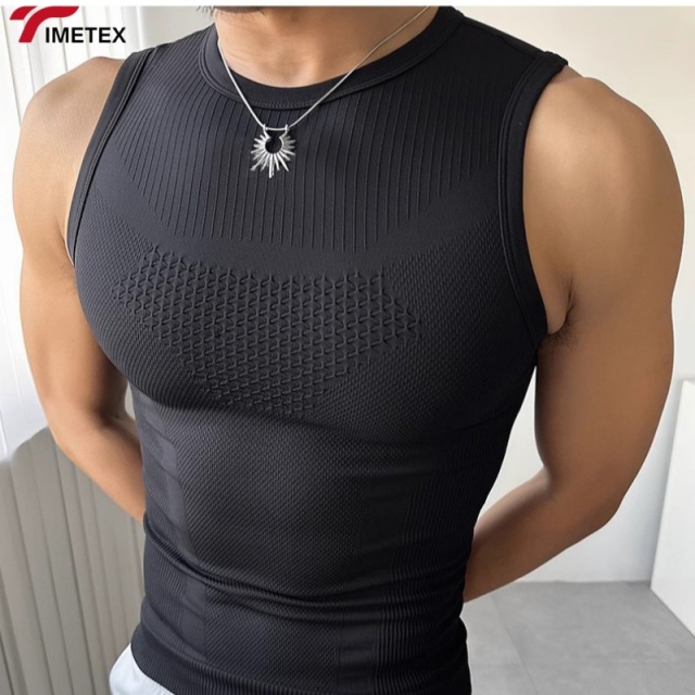 Men's Sleeveless Knitted Seamless Compression Shirt Gym Quick Dry Breathable Nylon Spandex Skinny Fit Custom Logo Athletic Vest