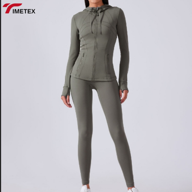 Custom LOGO Women's Long Sleeve Gym Fitness Top Slim Fit Athletic Wear Full Zip up Outdoor Yoga Hooded Jacket with Pocket