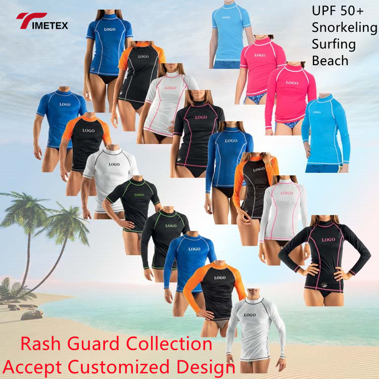 TIMETEX Oem Custom Logo 100% Polyester Quick Dry Fabric UPF 50 Solid Color Long Sleeve Men Rash Guard