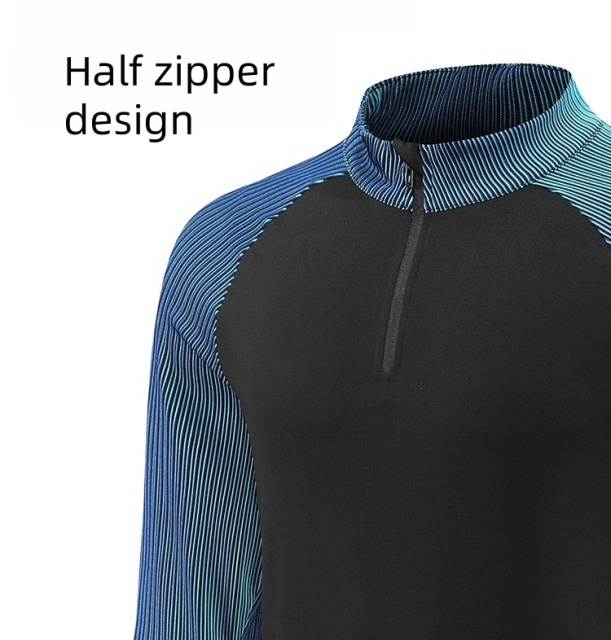 Men's Long-Sleeved Half Zip Fitness Cycling Suit Eco-Friendly Leisure Running Sportswear Plus Size Football Suit for Physical