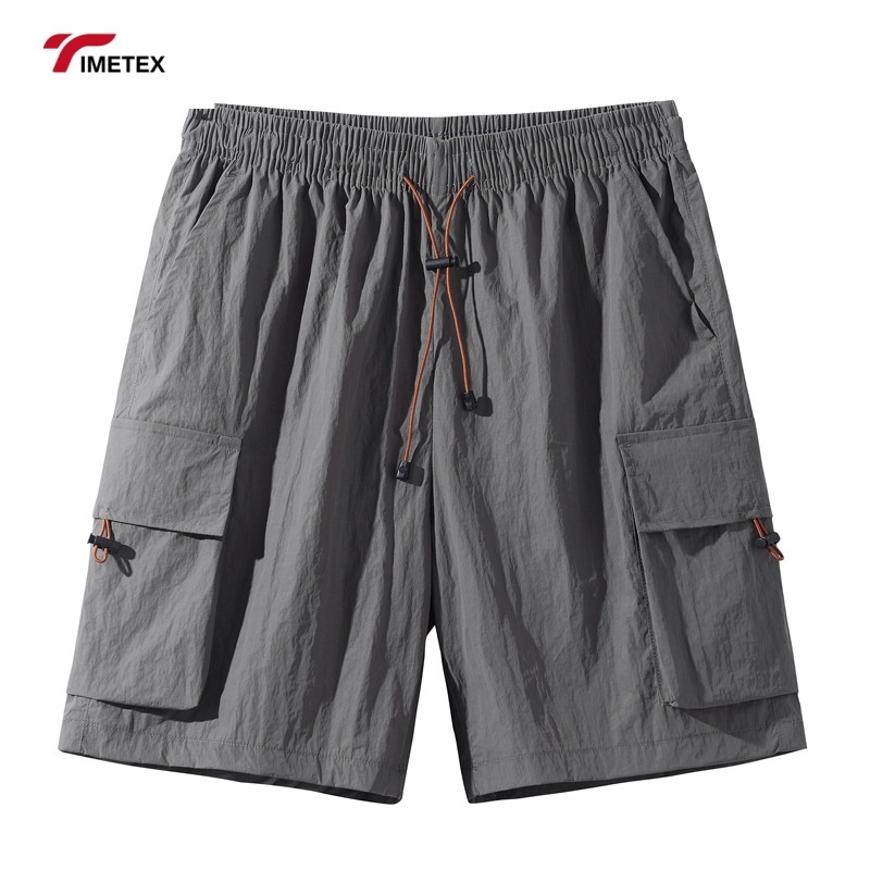 Summer Casual Five Quarter Sports Shorts Eco-Friendly Woven Mid Waist Loose Breathable Drawstring Closure Solid Cargo Shorts