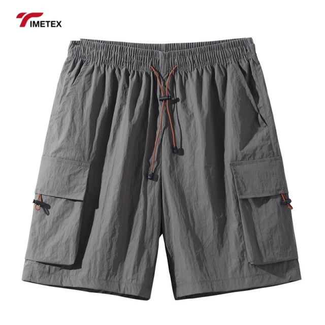 Summer Casual Five Quarter Sports Shorts Eco-Friendly Woven Mid Waist Loose Breathable Drawstring Closure Solid Cargo Shorts