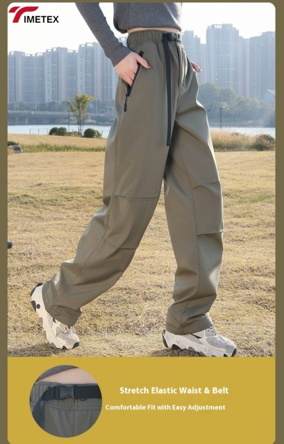 Women's Stylish Practical Anti-Pilling High Street Olive Drab Drawstring Wide-Leg Cargo Pants Breathable Anti-Wrinkle Loose Fit