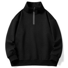 TIMETEX New Style Mens Sweatshirts Autumn Stand Collar Sweatshirt Plus Size Loose Plain 1/4 Zip Collar Sweatshirt