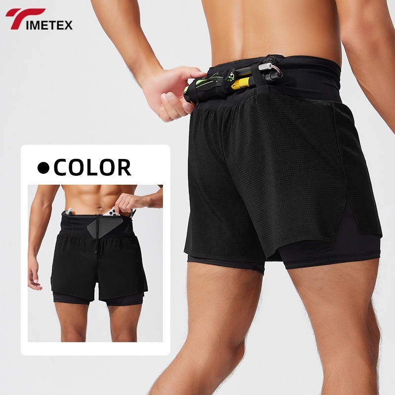 Mens Active Marathon Split Shorts Solid Polyester Quick Dry Shorts with Underwear for Men Custom logo Seamless Running Shorts