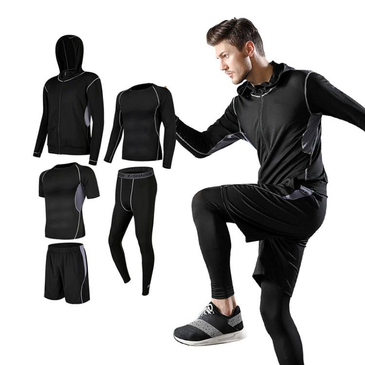 High Quality Men Solid Quick Dry Breathable Eco-Friendly Spandex/Polyester Tracksuit Sportswear Fitness Training Running 5 Piece