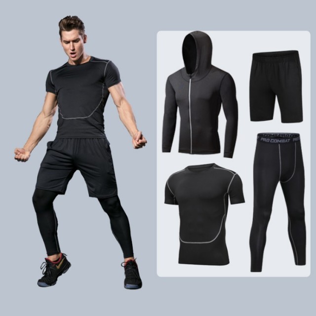 Custom Logo Fitness Wear Men Gym Training Jogging Compression Gym Wear Men Tracksuit Set