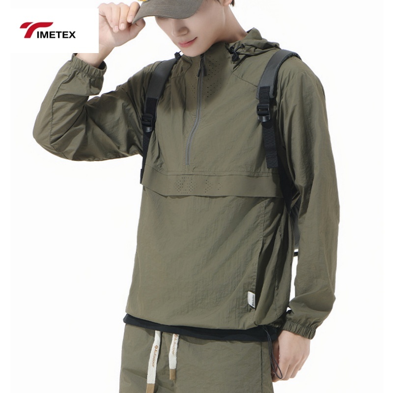 TIMETEX  Custom Lightweight Polyester Shell Quarter Zipper Pullover Windbreaker Hooded Anorak for Spring Sun Protection Clothing