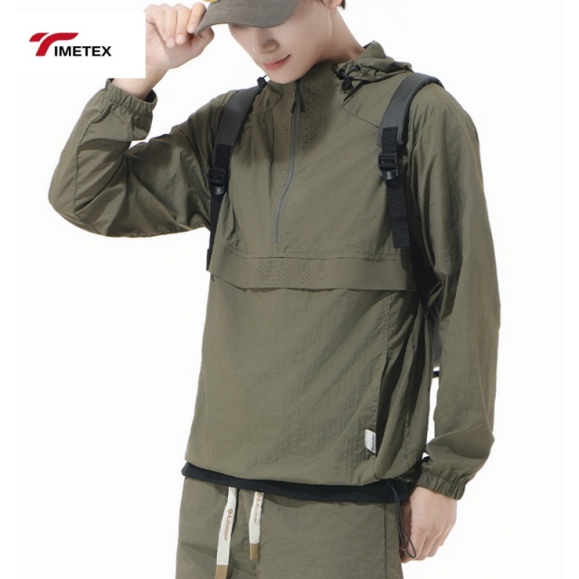 TIMETEX  Custom Lightweight Polyester Shell Quarter Zipper Pullover Windbreaker Hooded Anorak for Spring Sun Protection Clothing