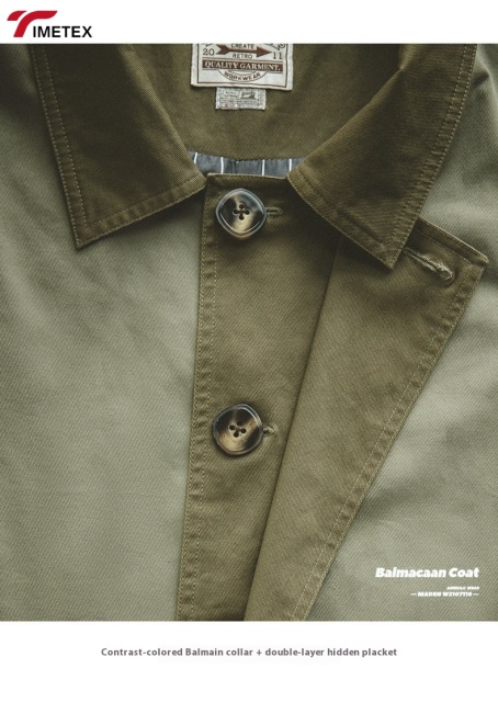 TIMETEX Custom Balmacaan Trench Coat Long Winter Outwear Waterproof Cotton Jacket with Contrast Collar and Woven Style