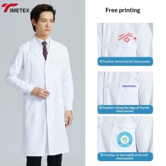TIMETEX  Long Sleeve White Doctor Medical Coat Pharmacy Pet Shop Beauty Overalls Lab Coat White Labcoats Hospital Uniforms