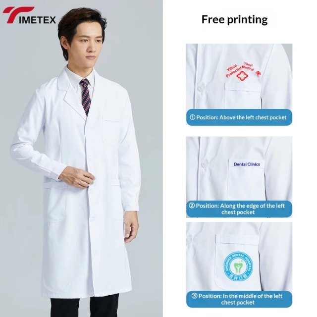 TIMETEX  Long Sleeve White Doctor Medical Coat Pharmacy Pet Shop Beauty Overalls Lab Coat White Labcoats Hospital Uniforms