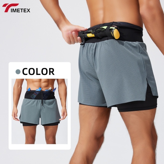 Mens Active Marathon Split Shorts Solid Polyester Quick Dry Shorts with Underwear for Men Custom logo Seamless Running Shorts