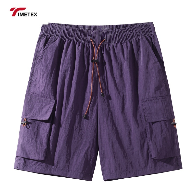 Summer Casual Five Quarter Sports Shorts Eco-Friendly Woven Mid Waist Loose Breathable Drawstring Closure Solid Cargo Shorts