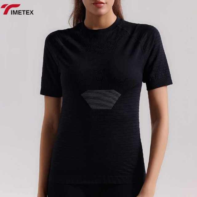 TIMETEX Women's Summer Fitness Cycling Jersey Quick-Drying Compression T-Shirt Zipper Stand-Up Collar Breathable Band Pocket