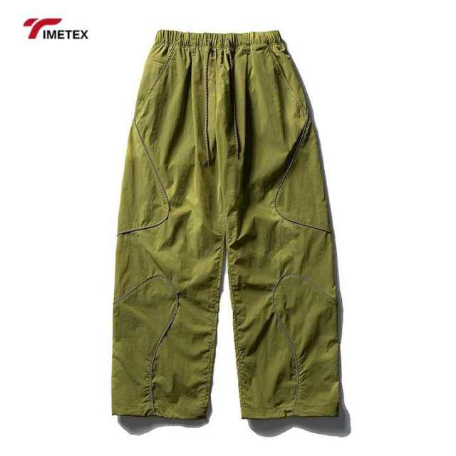 TIMETEX Custom Streetwear Adjustable Wide Leg Baggy Windbreaker Pants Unisex Retro Blank Mens Athletic Nylon Track Pants