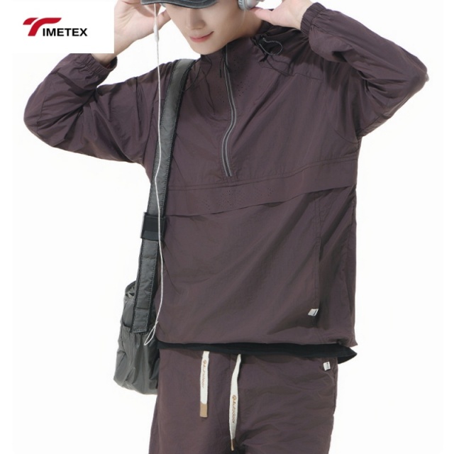 TIMETEX  Custom Lightweight Polyester Shell Quarter Zipper Pullover Windbreaker Hooded Anorak for Spring Sun Protection Clothing