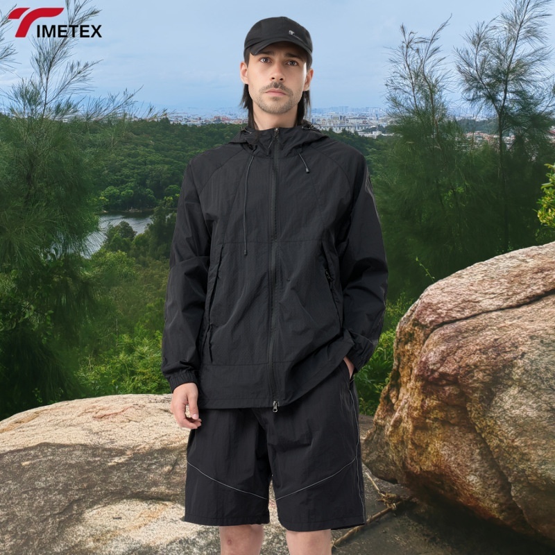 TIMETEX  Unisex Customizable Logo Waterproof Windbreaker Jacket Light Sports Hood Plain Dyed Zipper for Sun Protection Fishing