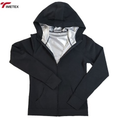 TIMETEX Women's Black Hooded Sweat Jacket with Thermal Lining Comfortable Sauna Suit for Home Weight Loss Zippered Design