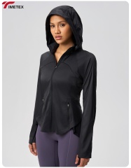 Women's Lightweight UPF50+ Yoga Top Regular Fit Breathable Quick-Dry Long-Sleeved Hooded Running Jacket 100% Polyester Summer
