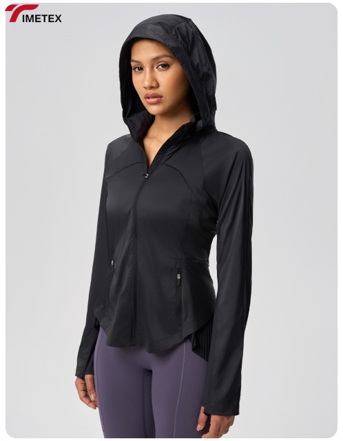 Women's Lightweight UPF50+ Yoga Top Regular Fit Breathable Quick-Dry Long-Sleeved Hooded Running Jacket 100% Polyester Summer