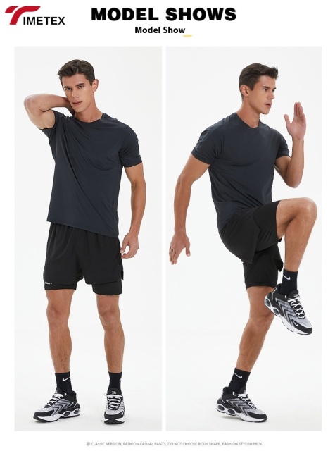 TIMETEX Custom 300 Rams Gym Shorts Double Layer Breathable Quick Dry Phone Pocket Solid Pattern Casual Style Plain Elastic Waist