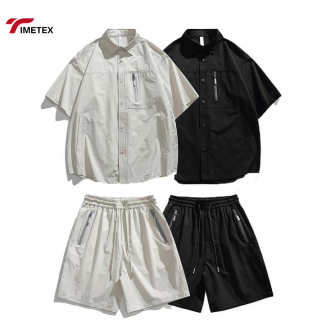 Summer Outdoor Fashion   Men's  Lace Short-Sleeved T-Shirt Single Breasted Casual Couple Shorts Suit